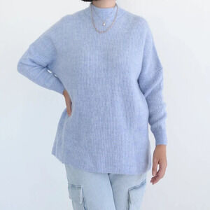 Selected Femme Light Blue  Mockneck Drop Shoulder 39% Wool Sweater XS